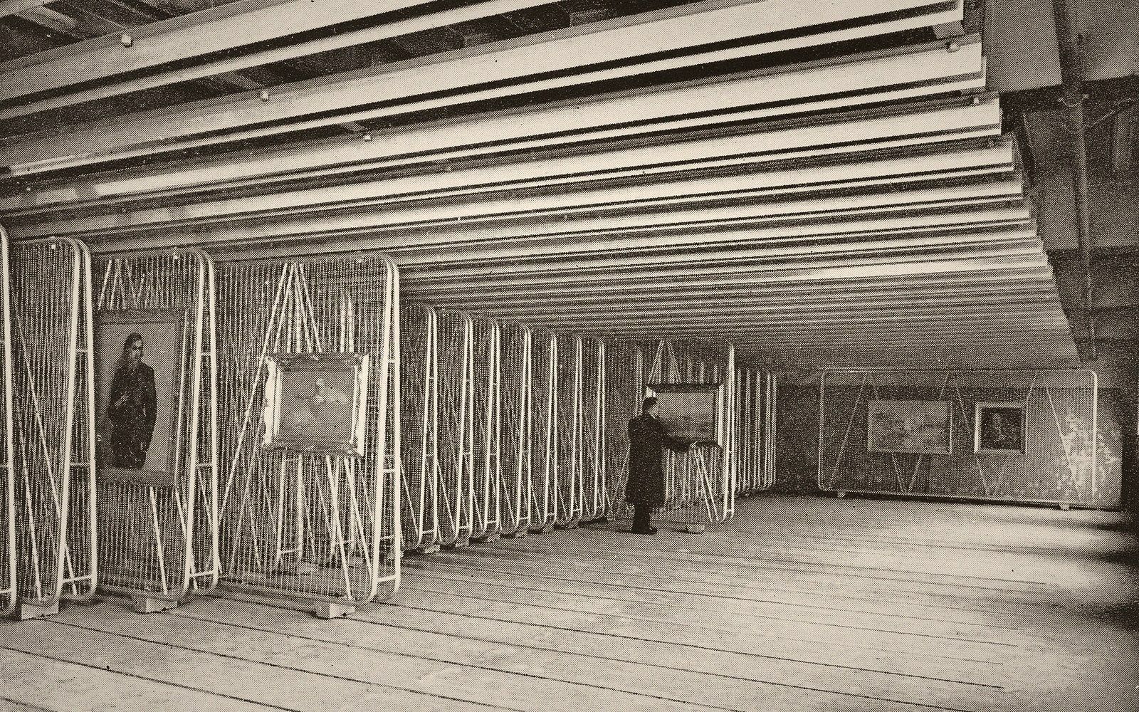 Racked museum store shelving with wrapped objects